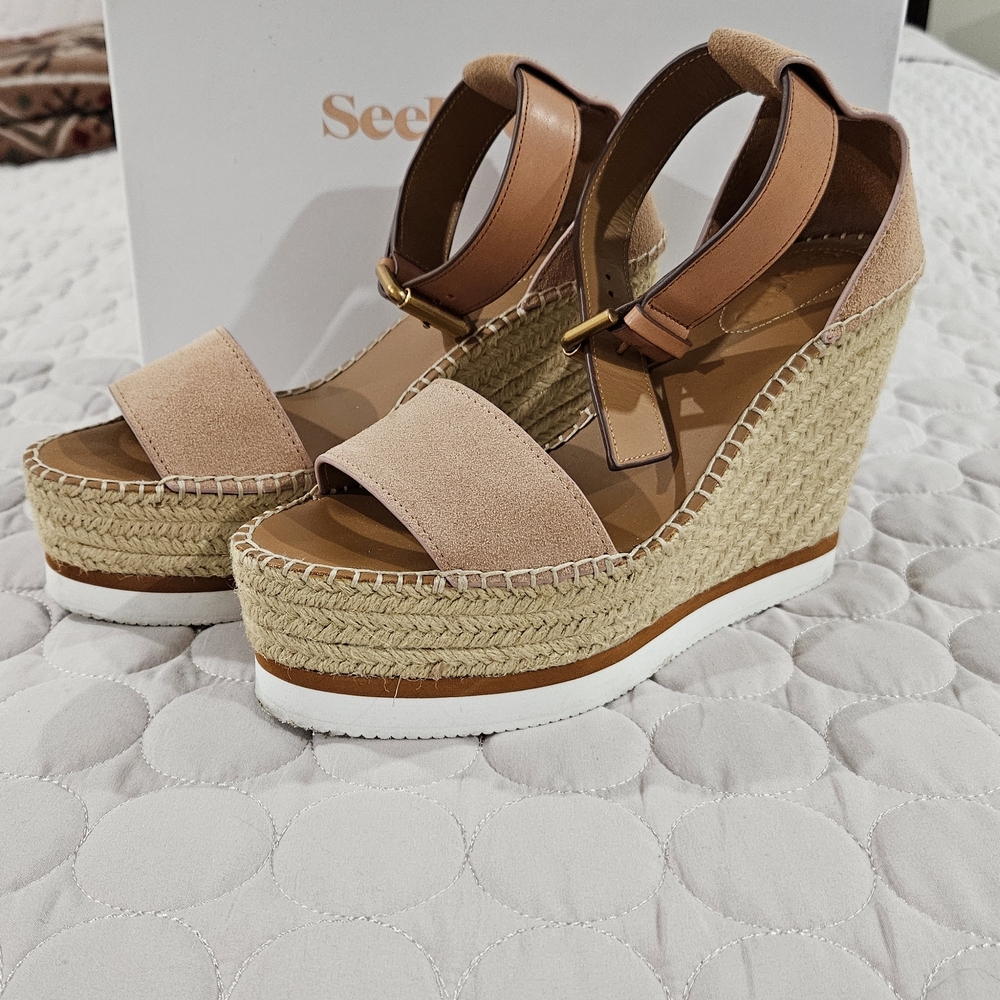 See By Chloe Tan Espadrille Wedges with Suede Straps